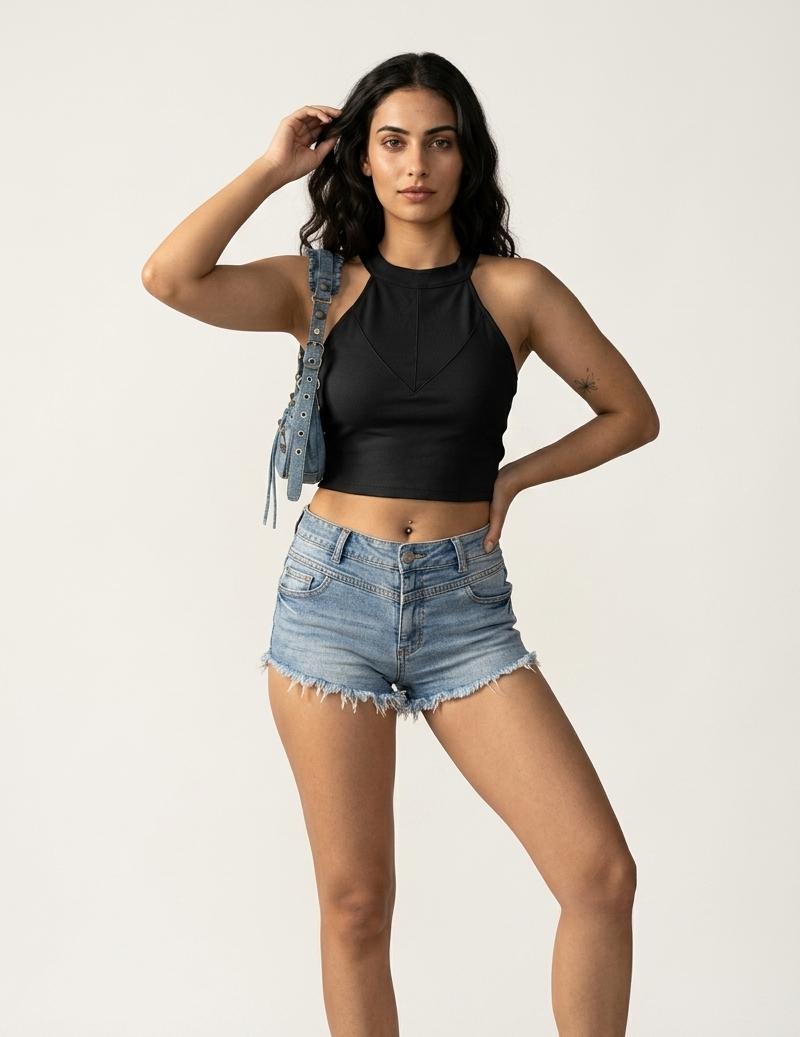 Alpha Cross Ribbed Tank Top - Black