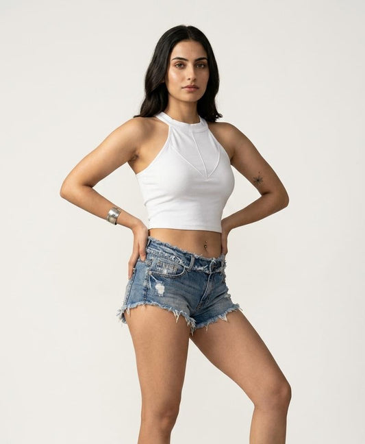 Alpha Cross Ribbed Tank Top - White