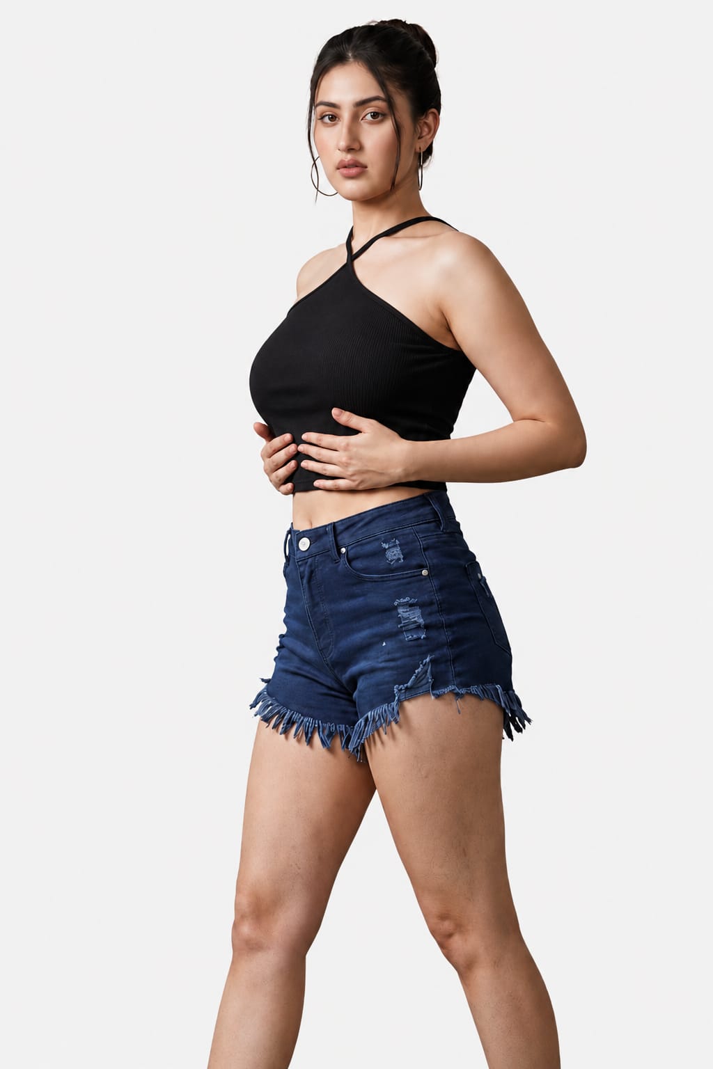 Women's Black Ribbed Cross Halter Neck Tank Top