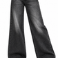 THOT Women's Wide Leg Black Acidwash Premium Denim Jeans