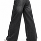 THOT Women's Wide Leg Black Acidwash Premium Denim Jeans