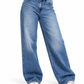 THOT Women's Wide Leg Blue Acidwash Premium Denim Jeans