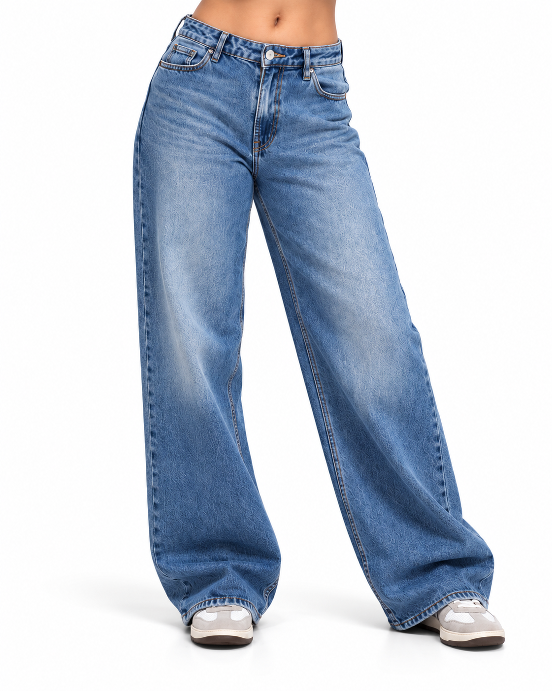 THOT Women's Wide Leg Blue Acidwash Premium Denim Jeans