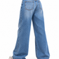 THOT Women's Wide Leg Blue Acidwash Premium Denim Jeans