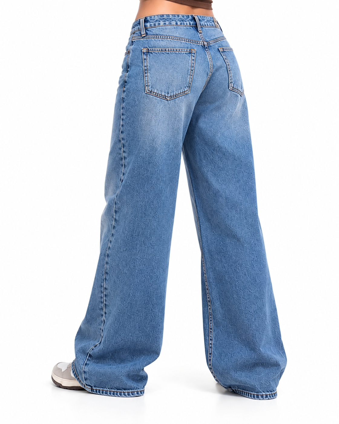 THOT Women's Wide Leg Blue Acidwash Premium Denim Jeans