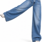 THOT Women's Wide Leg Blue Acidwash Premium Denim Jeans