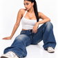 THOT Women's Wide Leg Navy Acidwash Premium Denim Jeans