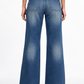 THOT Women's Wide Leg Navy Acidwash Premium Denim Jeans