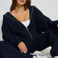 Navy Blue Zipper Hoodie Solid