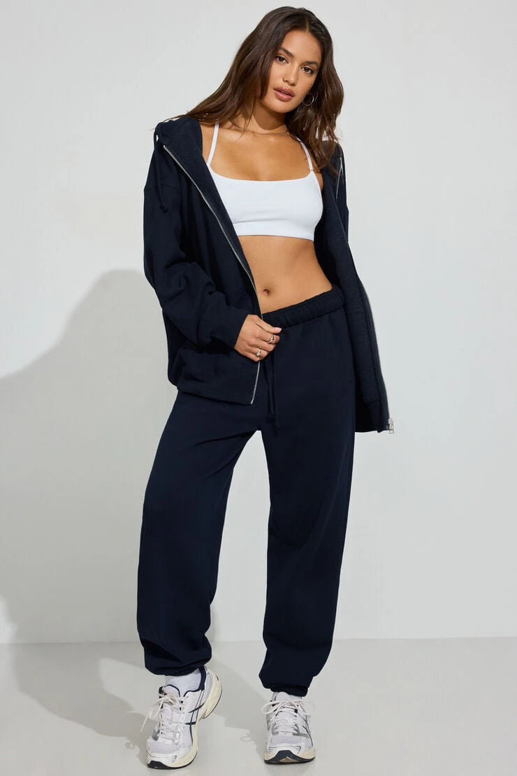 Navy Blue Zipper Hoodie Solid