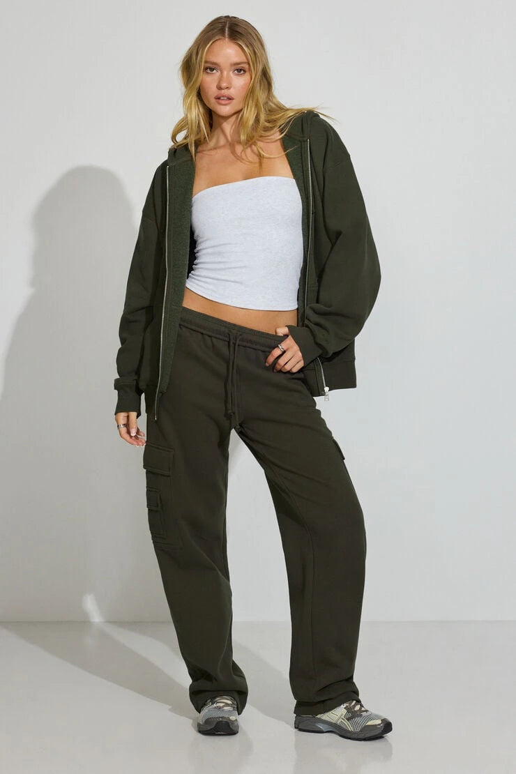 Green Unisex Zipper Hoodie Solid