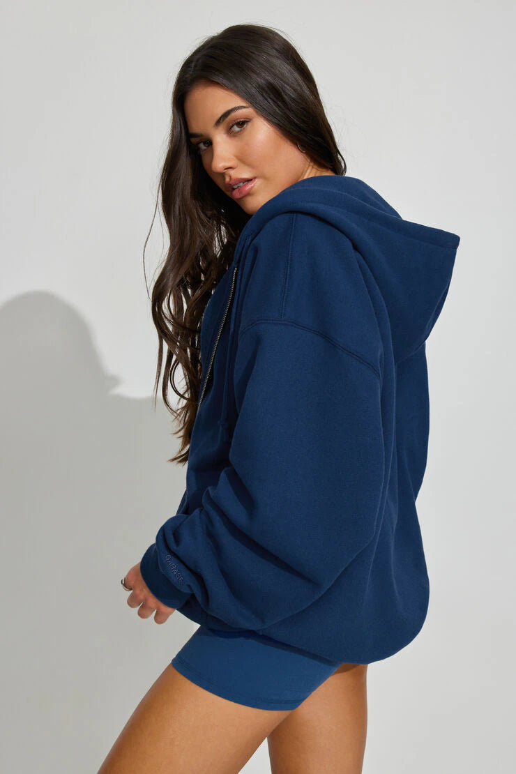Tile Blue Zipper Hoodie - Solid