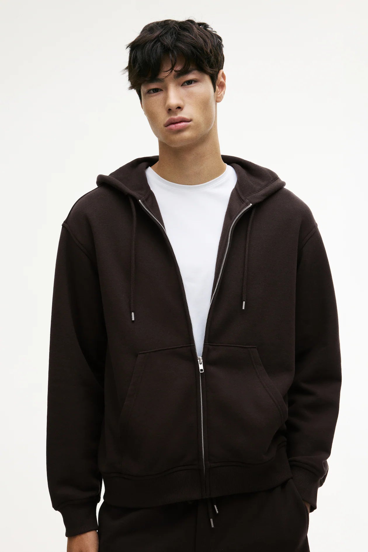 Brown Unisex Zipper Hoodie Solid