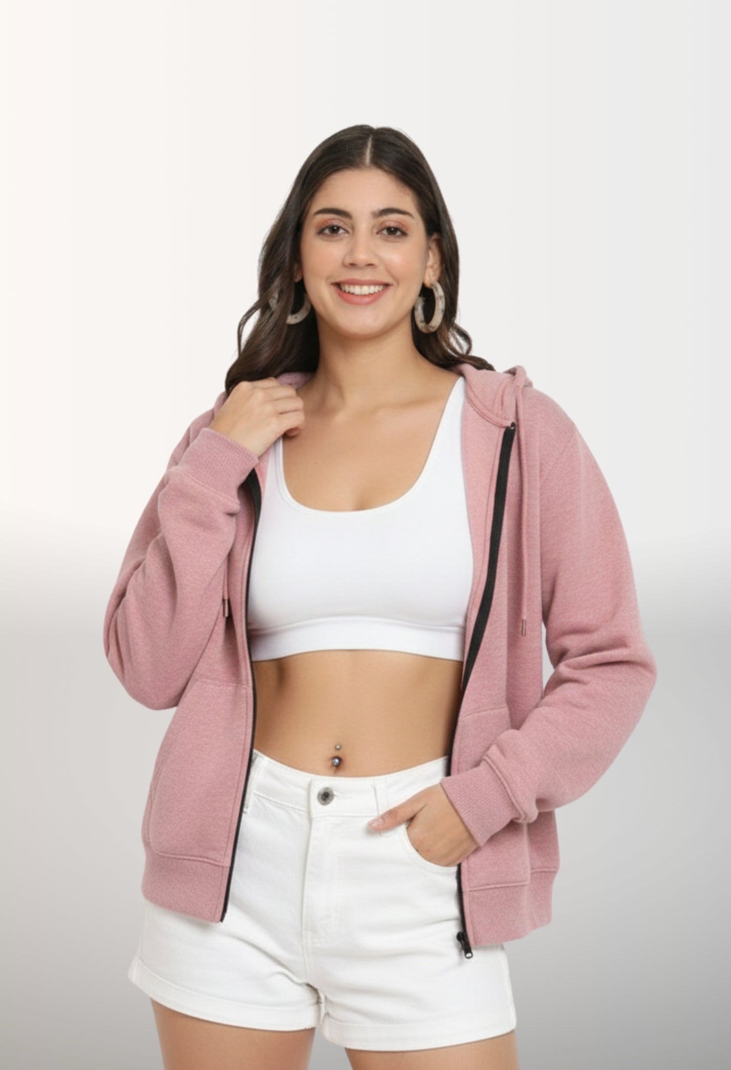 Oyster Pink Unisex Zipper Hoodie