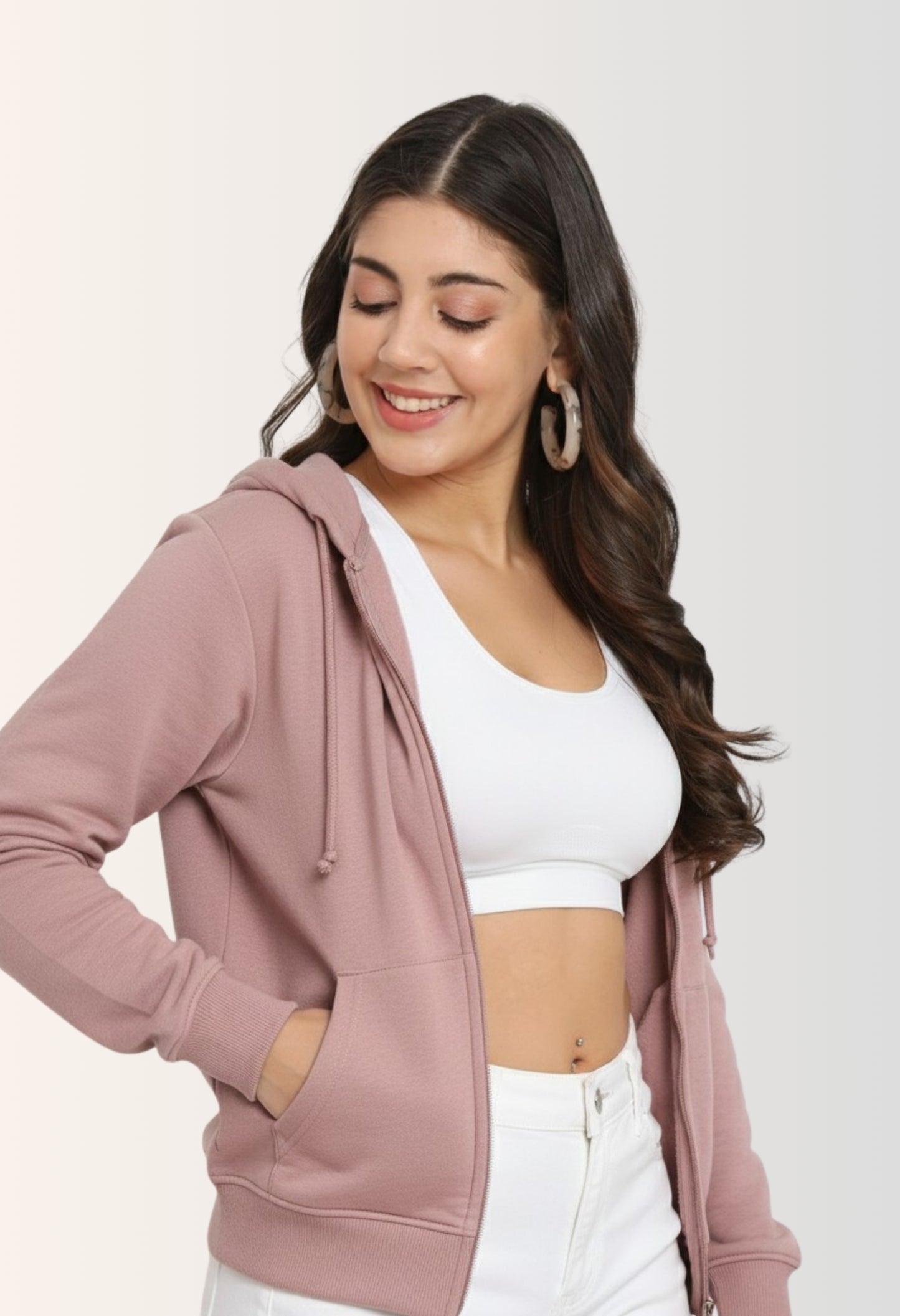Oyster Pink Unisex Zipper Hoodie