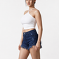 Women's White Ribbed Cross Halter Neck Tank Top