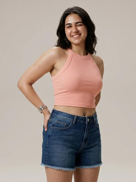 Alpha Cross Ribbed Tank Top - Peach