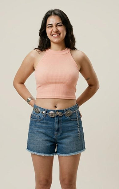 Alpha Cross Ribbed Tank Top - Peach