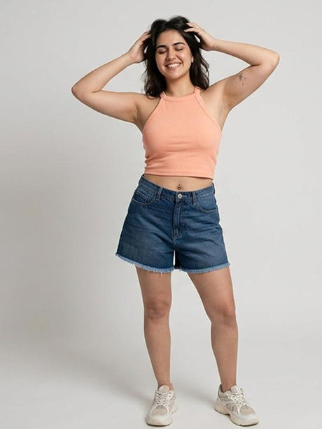 Alpha Cross Ribbed Tank Top - Peach