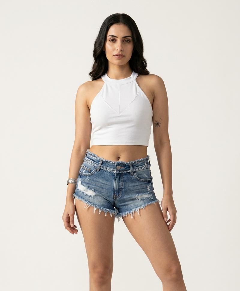 Alpha Cross Ribbed Tank Top - White
