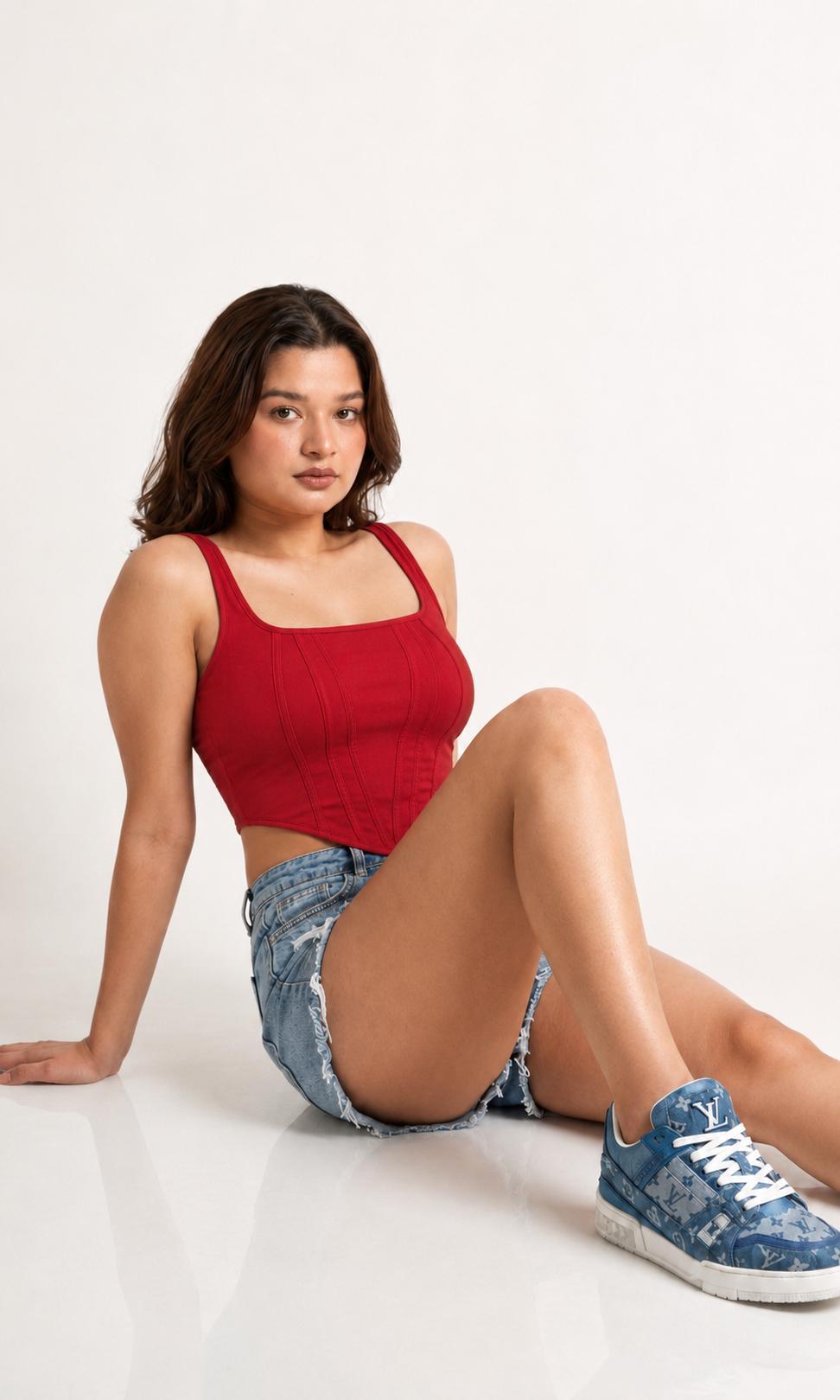 Slim Fit Square Neck Tanktop - Red