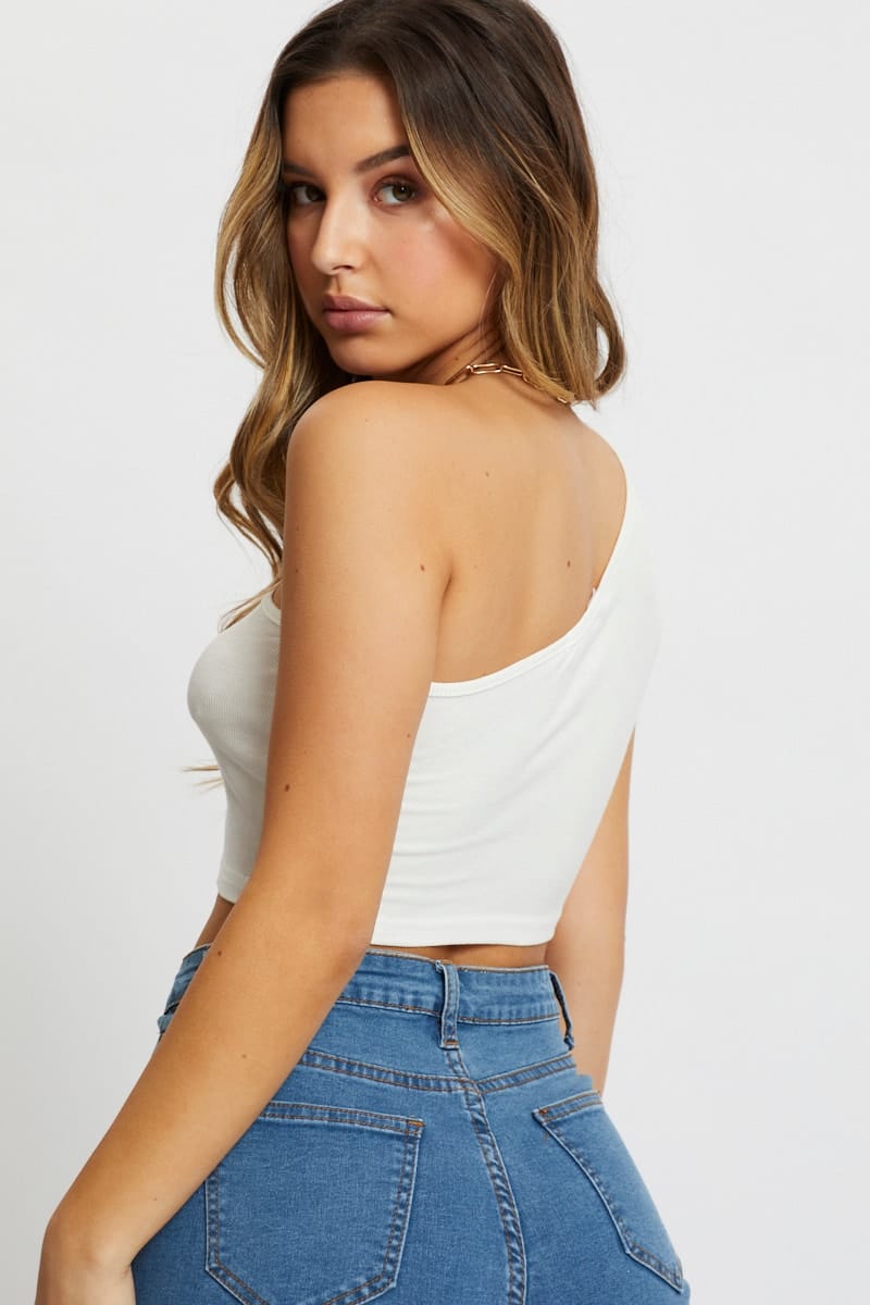 One Shoulder Tanktop White