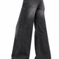 THOT Women's Wide Leg Black Acidwash Premium Denim Jeans