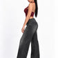 THOT Women's Wide Leg Black Acidwash Premium Denim Jeans