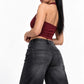 THOT Women's Wide Leg Black Acidwash Premium Denim Jeans