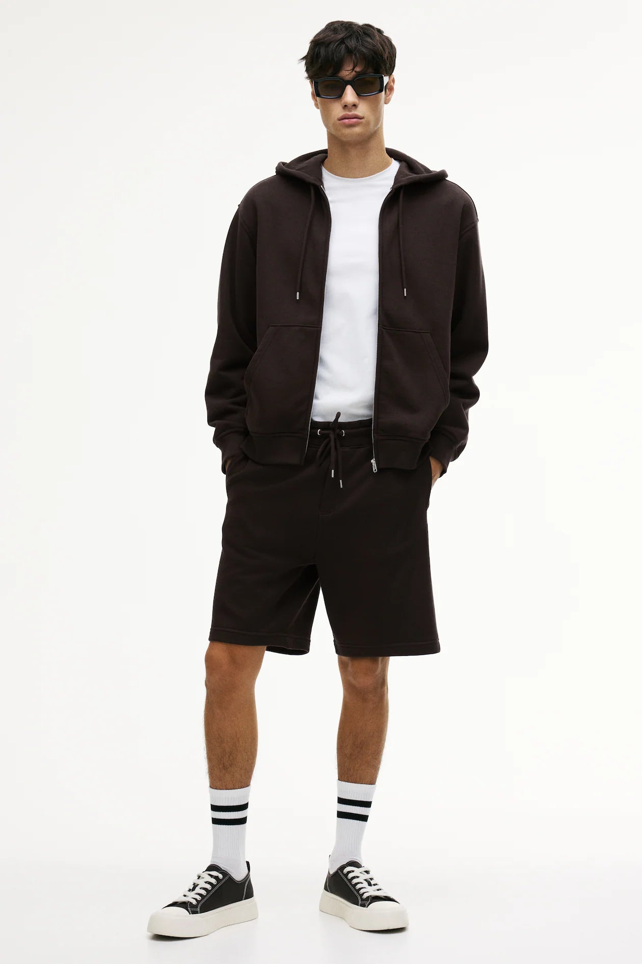 Brown Unisex Zipper Hoodie Solid
