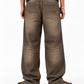 THOT Men's Wide Leg Brown Acidwash Premium Denim Jeans