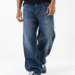 THOT Men's Wide Leg Navy Acidwash Premium Denim Jeans