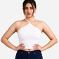 Women's White Ribbed Cross Halter Neck Tank Top