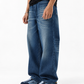 THOT Men's Wide Leg Navy Acidwash Premium Denim Jeans