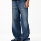 THOT Men's Wide Leg Navy Acidwash Premium Denim Jeans