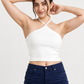 Women's White Ribbed Cross Halter Neck Tank Top