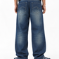 THOT Men's Wide Leg Navy Acidwash Premium Denim Jeans