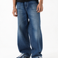 THOT Men's Wide Leg Navy Acidwash Premium Denim Jeans