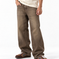 THOT Men's Wide Leg Brown Acidwash Premium Denim Jeans