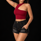 Asymmetric Shoulder Tank - Maroon