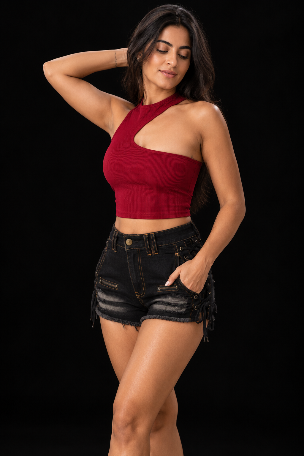 Asymmetric Shoulder Tank - Maroon
