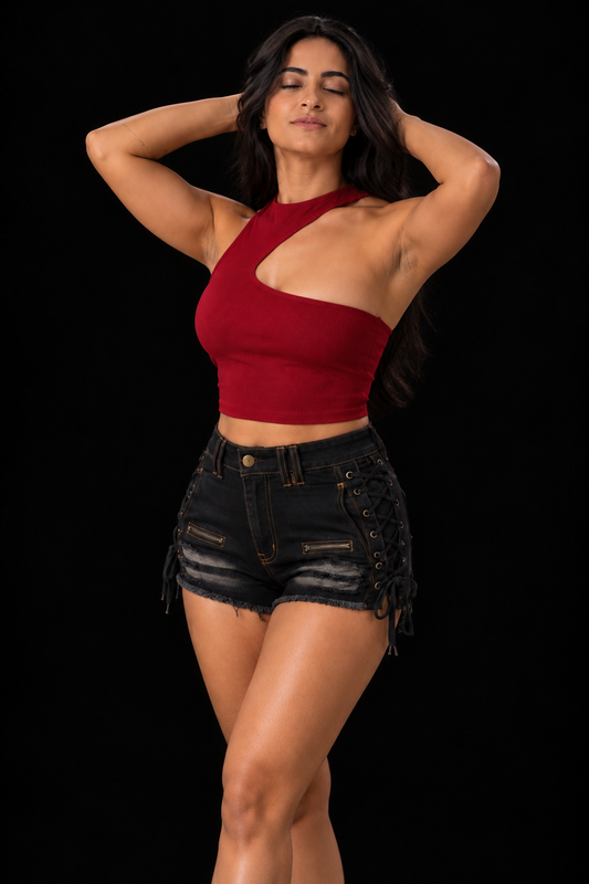 Asymmetric Shoulder Tank - Maroon