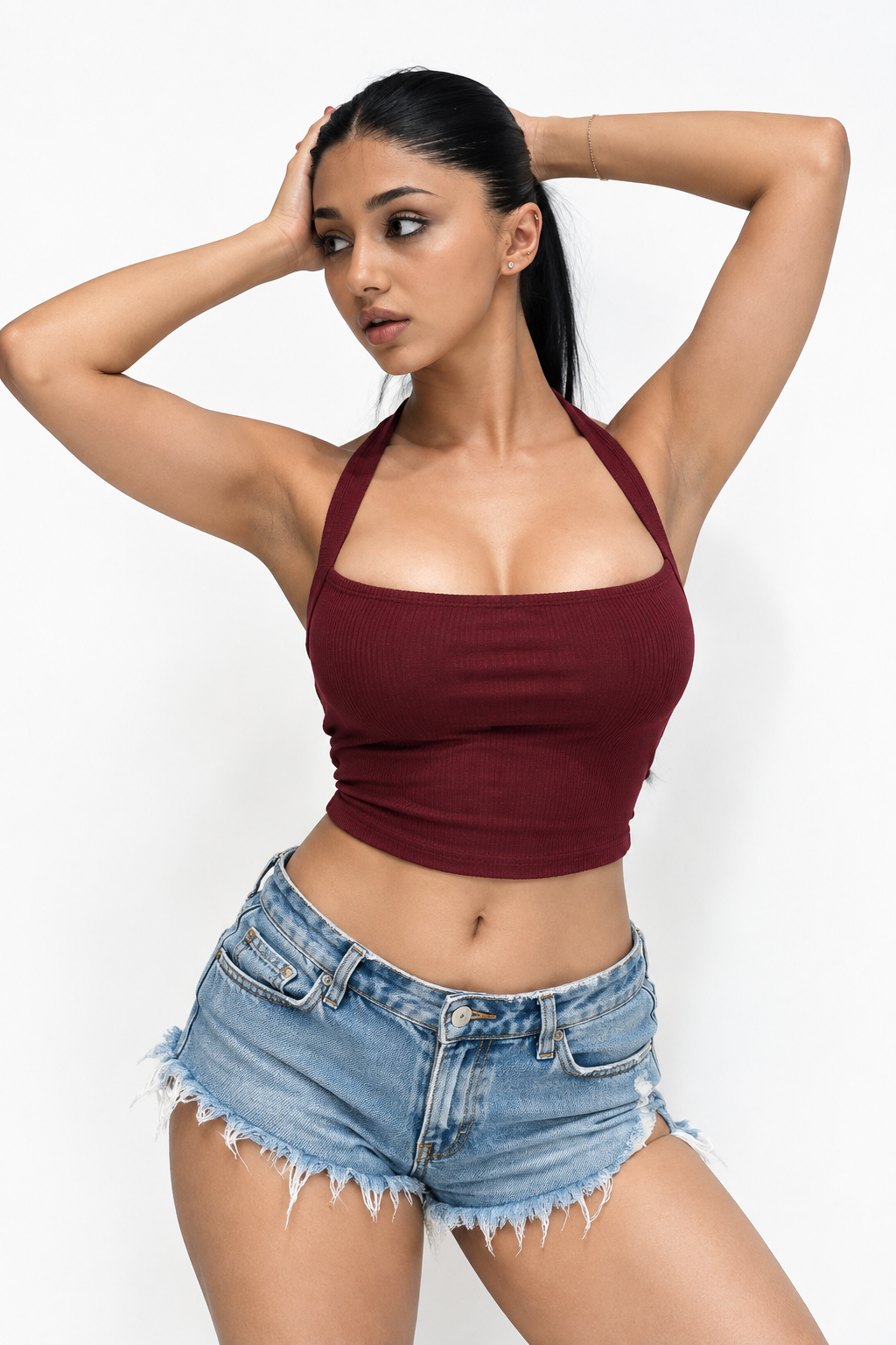 Square Cut Halter Neck - Maroon